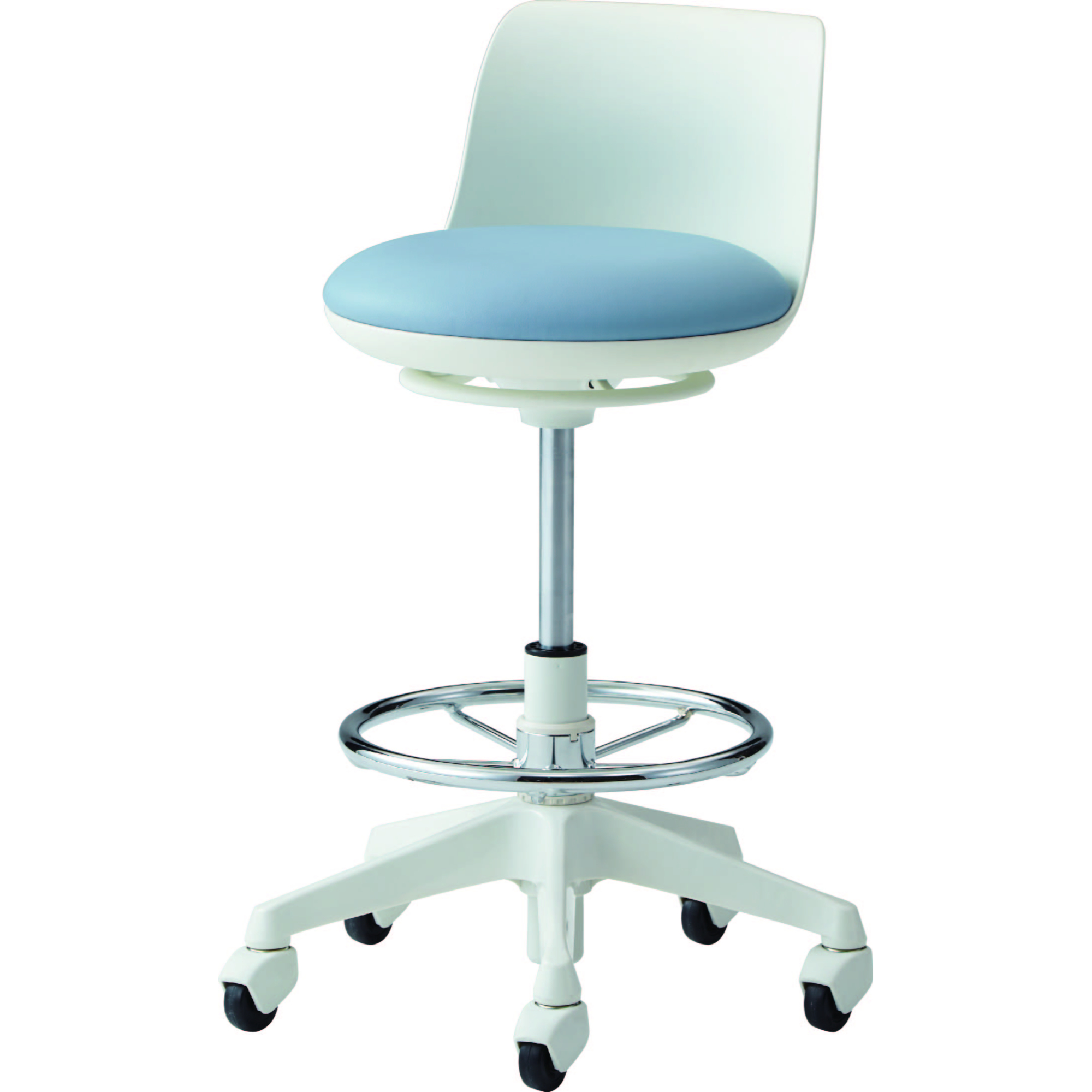 【椅子】pirouetto 5本脚ミドル ホワイトシェル 背付 フットリング付 ゴムキャスター ビニールレザー 脚外径518